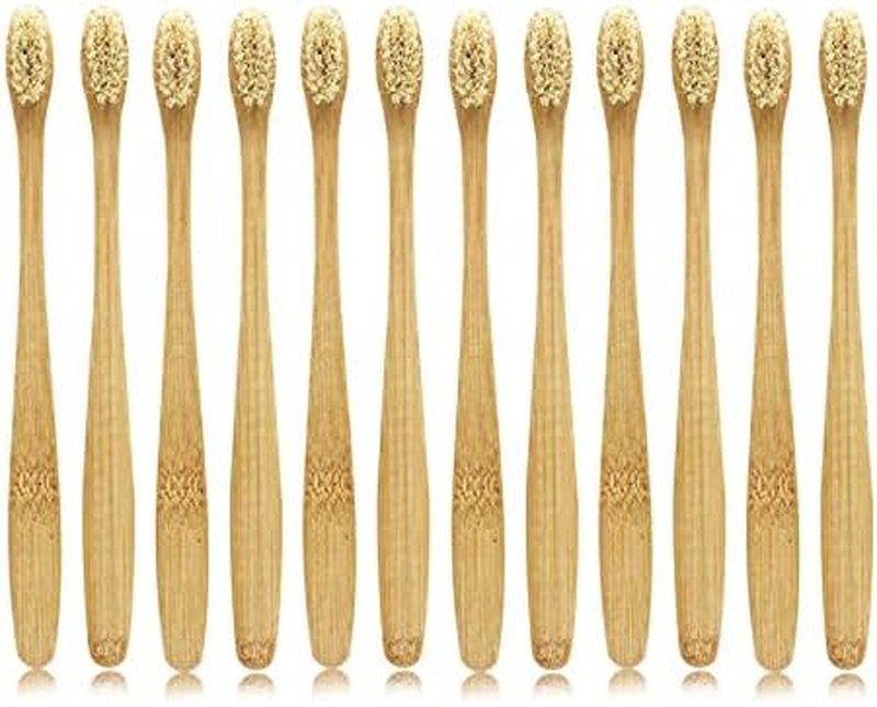 Natural Bamboo Toothbrush Set - Eco-Friendly Biodegradable Boar Bristles | Pack of 12