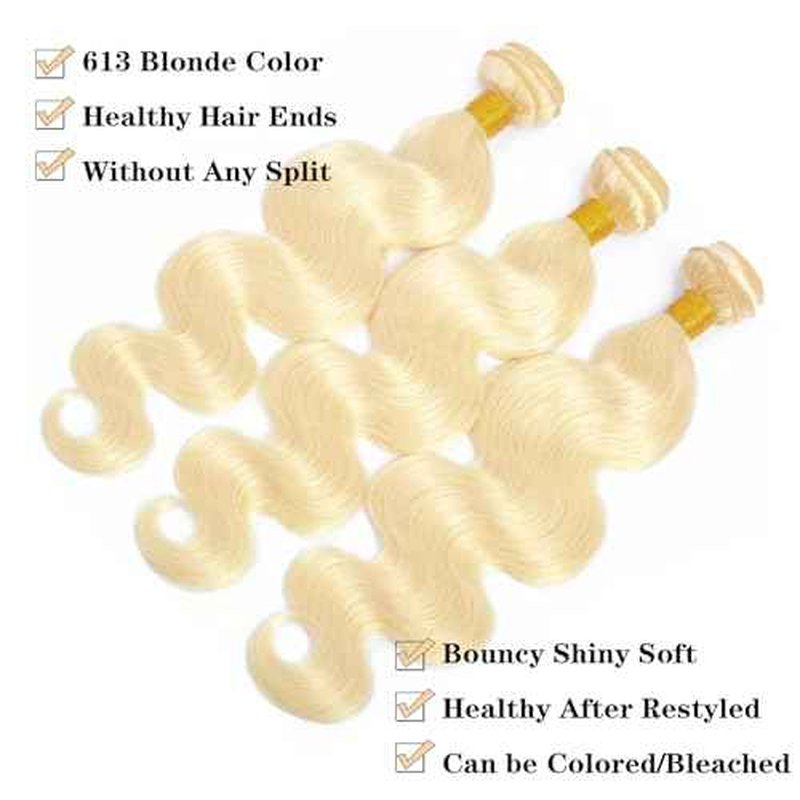 613 Blonde Bundles Body Wave Human Hair 22" 22" 22" 12A Grade 613 Blonde Body Wave Human Hair 3 Bundles 100% Unprocessed Virgin Brazilian Human Hair Bundles