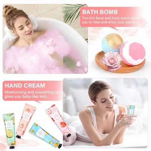 Gifts for Women, Bath Sets for Women Gift, Teacher Appreciation Gifts, Nurse Gifts, Bath Bombs and Hand Lotion Set, Bridesmaid Birthday Gifts, Self Care Gifts for Corworkers