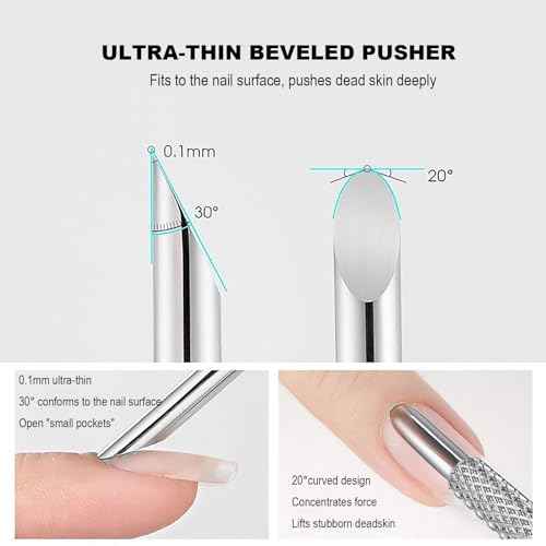 Pre-treatment Cuticle Pusher, Russian Prep Nail Pushers, Dual Ended Cuticle Remover with 100/180 Grit Sandpaper Sheets, Nail Care for Manicure Pedicure Nail Art