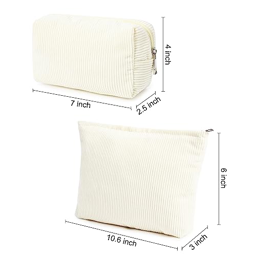 SOIDRAM 2 Pieces Corduroy Makeup Bag Large Corduroy Cosmetic Bag Capacity Canvas Mix Travel Toiletry Bag Organizer Cute Makeup Brushes Aesthetic Accessories Storage Bag for Women