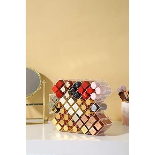 Lipstick Holder Organizer 64 Spaces Acrylic Stackable Fish Shape Lipstick Tower, Lip Gloss Storage Stand, Perfect for Lipgloss Organizers Makeup Vanity Display, Clear (4 Pack)