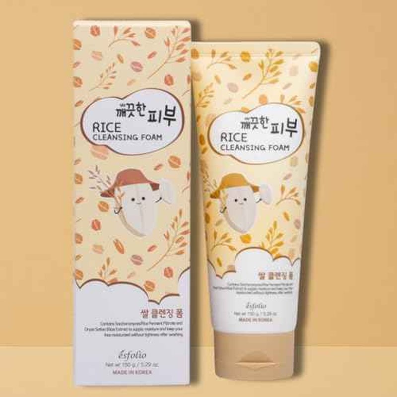 esfolio Rice Cleansing Foam Face Wash ? Gentle Daily Facial Cleanser with Soft Creamy Foam ? Suitable for All Skin Types ? Helps Remove Dirt, Oil, and Impurities Without Drying (5.29oz -150g)