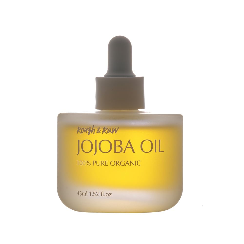 Rough & Raw USDA 100% Pure Organic Golden Jojoba Oil – Cold Pressed, Unrefined – Natural Moisturizer for Hair, Skin, Face & Nails – Carrier Oil for Essential Oils from Israel, made in Korea 1.52 fl.oz