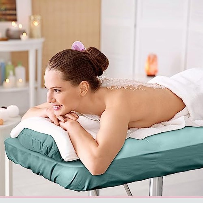 Kinlop 3 Sets Microfiber Massage Table Sheet Set 3 Colors 3 Piece Set Includes Massage Flat Sheet Fitted Sheet and Massage Face Rest Cover Stain Wrinkle-Resistant(Yellow, Pink, Dark Green)