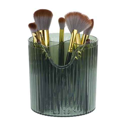 VOCOSTE Makeup Brush Cup, Makeup Organizer, 4 Slot Makeup Brush Holder, Cosmetics Storage Cup, for Vanity for Desktop, for Bathroom Countertops, Clear Green