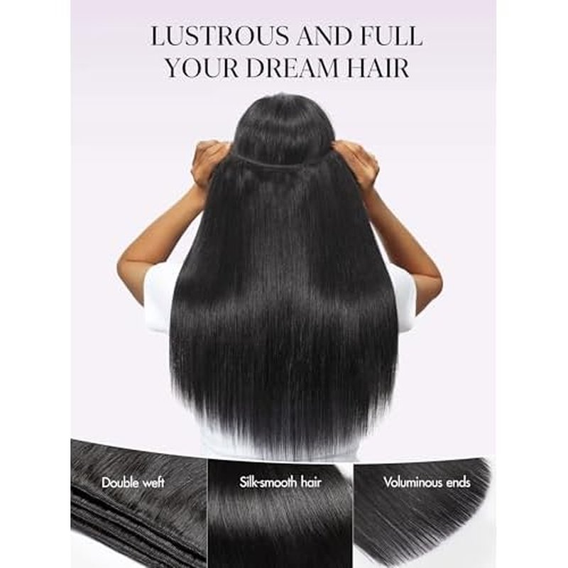 LUVME Human Hair Bundles 16 inch Straight Bundles Human Hair Extensions, 100% Brazilian Virgin Human Hair 1 Bundle, Unprocessed Double Weft 15A Grade, Soft & Full Natural Look for Black Women