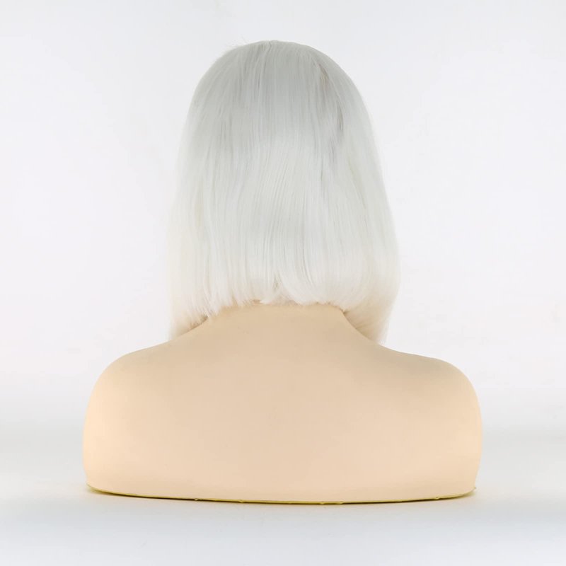 BTWTRY White Color Synthetic Lace Front Wigs Short Hair Style Heat Resistant Fiber Bob Wig for Black Women Middle Part Cosplay Wig (12inch, Snow White)