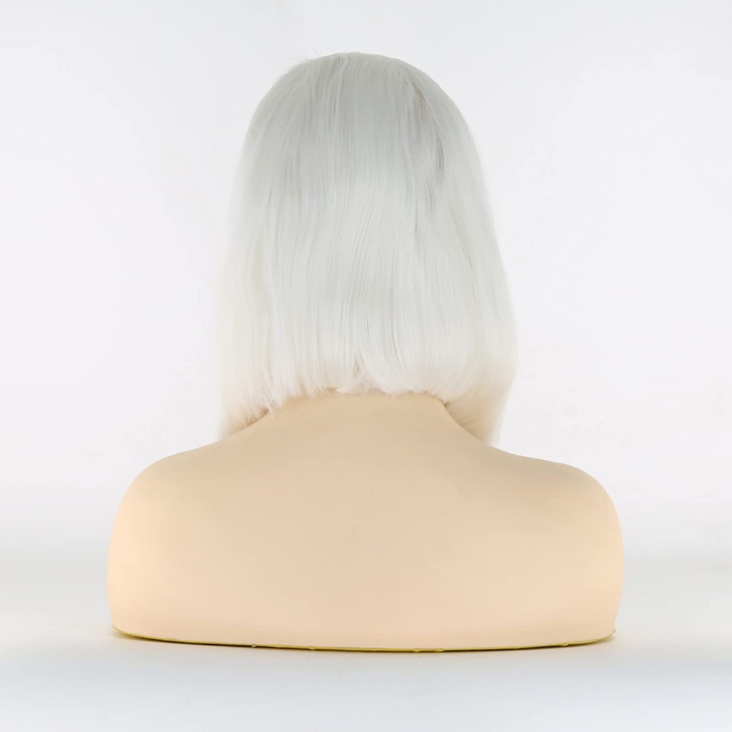 BTWTRY White Color Synthetic Lace Front Wigs Short Hair Style Heat Resistant Fiber Bob Wig for Black Women Middle Part Cosplay Wig (12inch, Snow White)