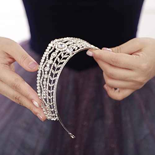 JWICOS Crystal Rhinestone Queen Bride Tiara Crown for Women Brides Headdress Vintage Bridal Birthday Prom Wedding Tiaras and Crowns Hair Jewelry Accessories Silver