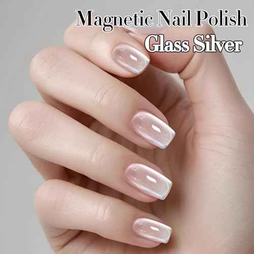 Double Rhythm 0.5 Oz Cat Eye Gel Polish with Magnet Same Color Same Bottle Holographic Glitter Shimmer Translucent Color Salon 15 ML Magnetic Nail Art (Clear Silver-MC1147)