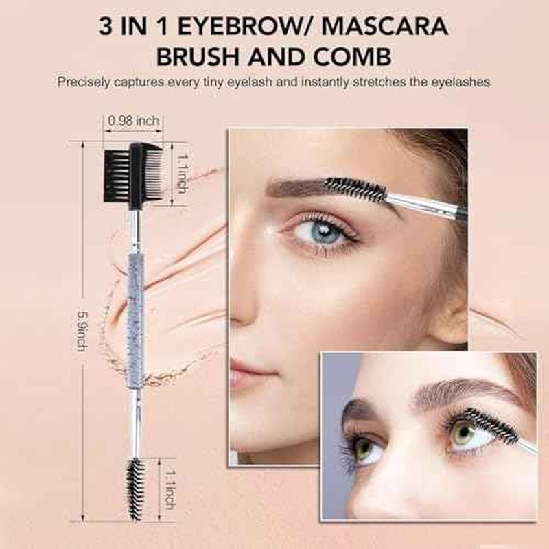 3 Head Eyebrow Eyelash Shaper Eyelash Comb Double Head Brush Makeup Grooming Tool cosmetic with 3 Different Spoolie Brushes for Separating Lashes, Eliminating Mascara Clumps, Grooming and Shaping Brow