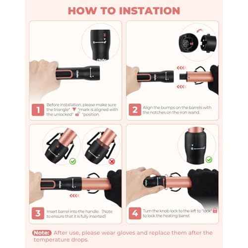 Waver Curling Iron Wand Set: Ohuhu 5 in 1 Curling Iron Set with 2 Size 0.75" 1" 3 Barrel Hair Crimper Beach Waves and 3 Interchangeable Wand 0.35"-1.25" LED Display for Girls Women Mother Gift