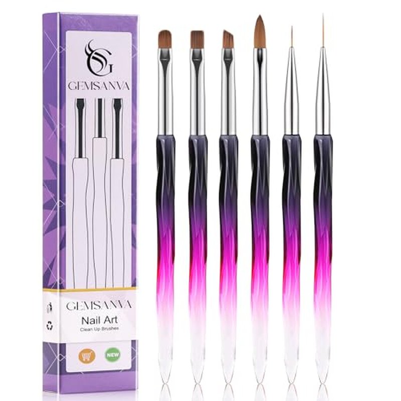 6Pcs Nail Art Brushes Set | Clean Up Brush, Liner, Polish & Extension Gel Brush | Nail Polish Mistake Cleaner for Nail Art DIY, Manicure Tools