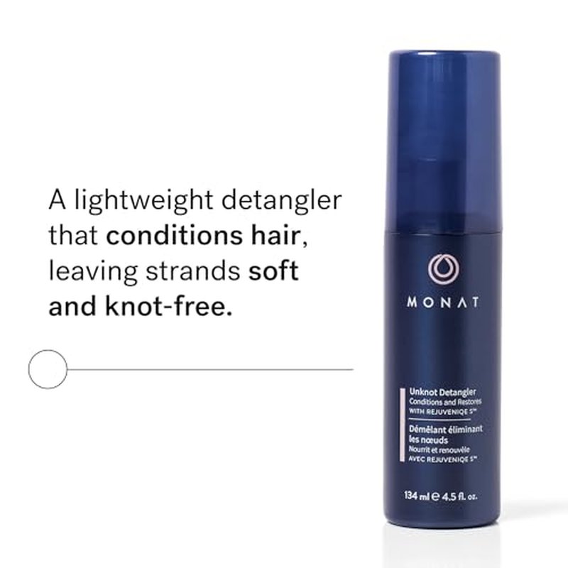 MONAT Unknot Detangler Infused with Rejuveniqe¢ç S - Lightweight, Anti Frizz Hair Detangler Spray Leaving Strands Soft and Knot-free. Safe for Color-treated Hair. -Net Wt. 134 ml / 4.5 fl. oz.