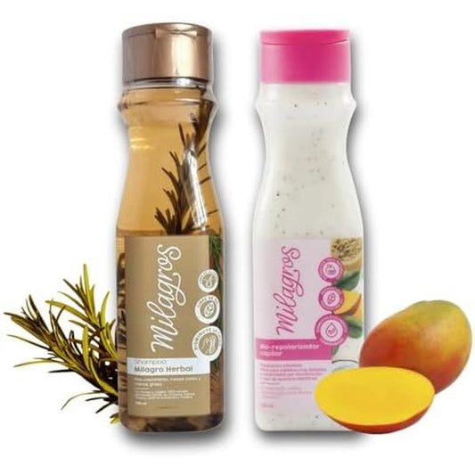 Milagros Shampoo Herbal & Tratamiento Biorepolarizador | Combate caida del cabello y promueve su crecimiento | Tratamiento de Colombia Milagros ideal para cabello muy danado