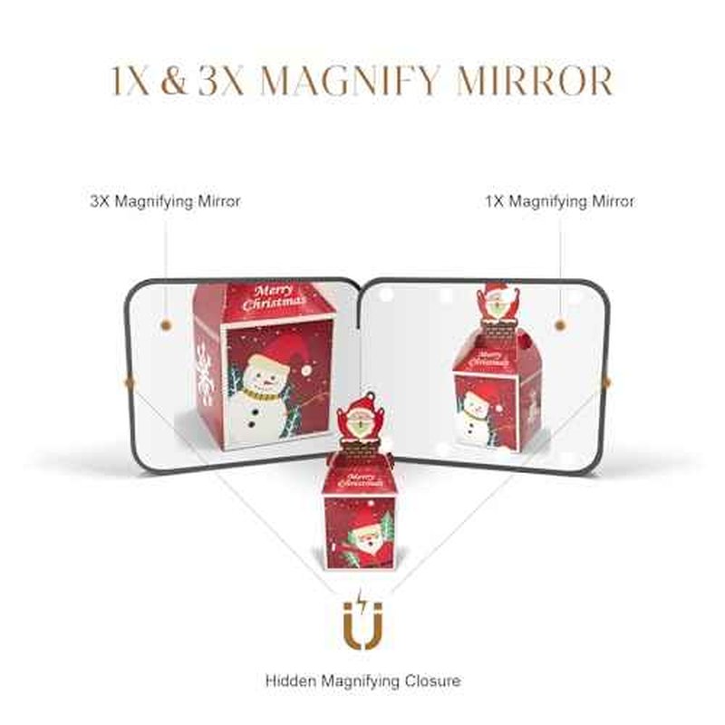 Compact Mirror, 1X/3X Magnification LED Pocket Mirror with Nternal BIattery, Pink Mini Mirror for Purse, Pocket,Travel and Present