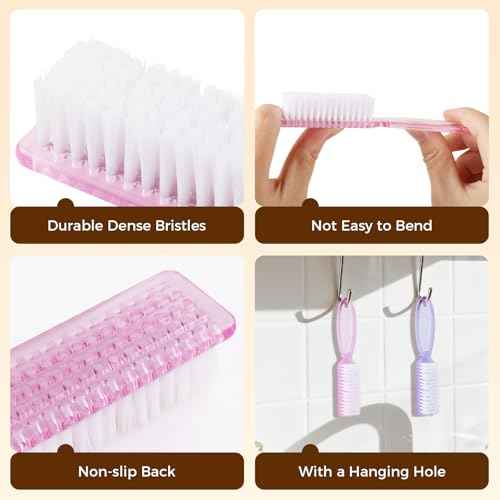 Nail Brush for Cleaning Fingernails, Larbois 4 Pack Deep Cleaning Fingernail Brush for Cleaning Nail Scrubber Brush Heavy Duty Foot Brush Handle Grip Nail Brushes for Toes and Fingernails
