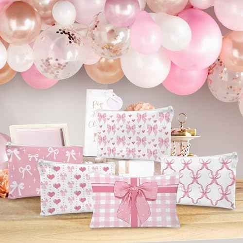 30pcs Pink Bow Makeup Bag Coquette Cosmetic Bags for Women Elegant Bow Preppy Pink Pouch Travel Toiletry Bag Bow Themed Gifts for Women Teens Teen Girls