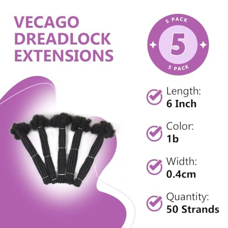 6 inch 50 Strands Loc Extensions Human Hair, 0.4cm Width 100% Human Hair Dreadlock Extensions for Men/Women, Can be Dyed Soft Dreads Extensions,1b