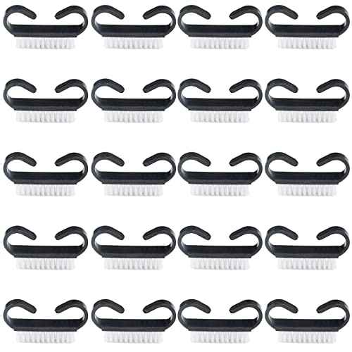 Nail Cleaning Brush- 20 Pcs Home Plastic Nail Brushes with Black Handle Grip Fingernial Brush Cleaner Travel Portable Nail Art Manicure Tools for Toes and Nails