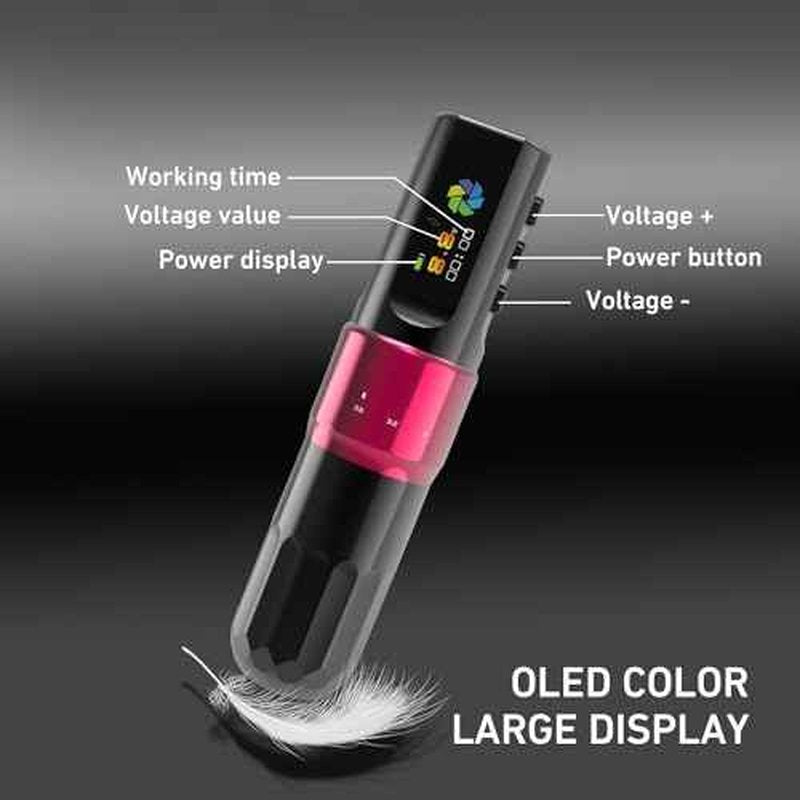 YILONG Wireless Tattoo Machine F3 Rotary Tattoo Pen Machine with 2PCS 2000mAh Batteries 6 Strokes Length Tattoo Battery Pen Coreless Motor LED Digital Display Tattoo Gun for Tattoo Artist (Red)