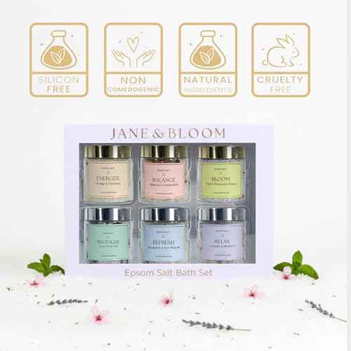 Epsom Salt Bath Gift Set ? 6 Aromatherapy Blends with Essential Oils ? Bath & Body Gift Set for Women, Stress Relief, Self Care, Birthday Gifts ? Jane & Bloom