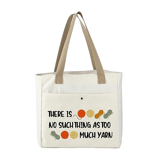 MBMSO Crochet Tote Bag Crocheter Gift There is No Such Thing As Too Much Yarn Tote Bag for Knitting Lover Crochet Beach Tote