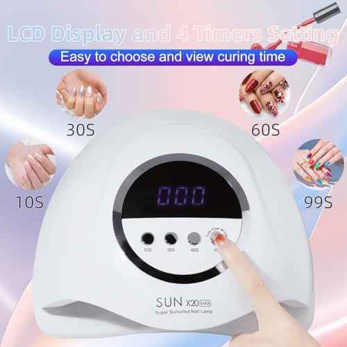 UV LED Nail Lamp with 72 Beads, 320W Nail Curing Lamps for Gel Polish with Automatic Sensor/4 Timer Setting,Led Nail Dryer, Professional Nail Art Drying Tools for Fingernail and Toenail