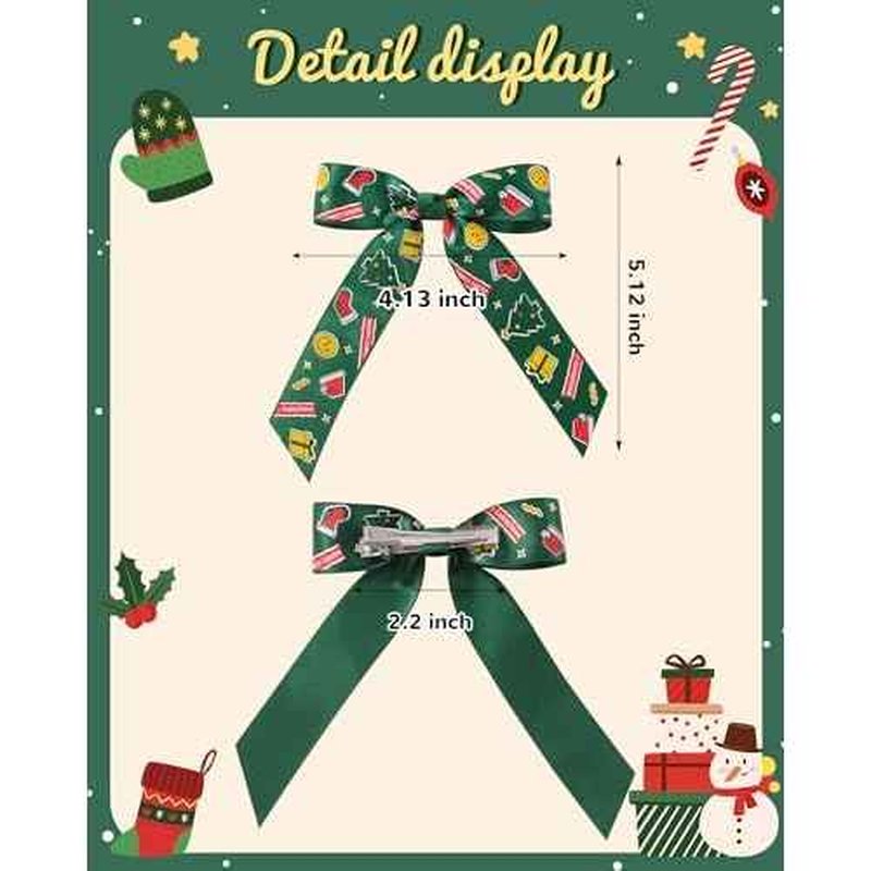 doboi 6 Pcs Christmas Hair Bows for Girls - 4.3 Inches Handmade Toddler Bows With Alligator Clips - Glitter Hair Accessories for Baby Girls Teens Kids