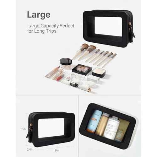 KOTORA Clear Makeup Bag Set for Women Portable Clear Make up Bag Cute Waterproof Travel Cosmetic Bag Toiletry Bag for Car Essentials Bag (Black)