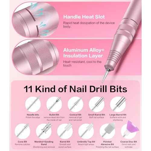 Professional Electric Cordless Nail Drill File with 11 Nail Drill Bits, 35000RPM DIY Glitter e Filer for Nails Kit Machine for Acrylic Nails Gel Polishing for Manicure Salon Home