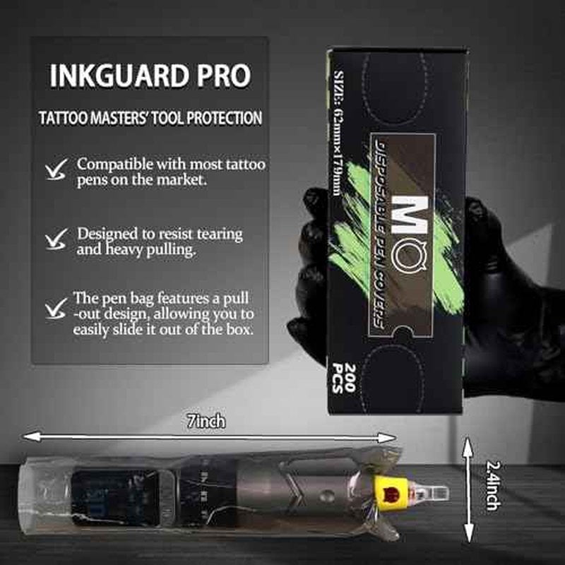 Tattoo Machine Covers 200pcs Tattoo Pen Covers 7 x 2.4inch Disposable Tattoo Pen Machine Bags Professional Tattoo Supplies and Accessories (BLACK)