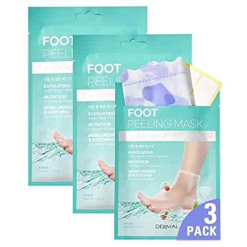 DERMAL KOREA Foot Peeling Mask 3 Pack For Dry Foot And Cracked Heel & Callus With Aloe Vera And Collagen - Exfoliating Peel Mask With Aha, Bha, & Pha And For Moisturizing, Soothing & Refreshing Feet