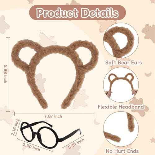 Bear Ears Headband for Women Cute Bear Hairband Chipmunk Ears Headbands Animal Cosplay Halloween Costume Headwear