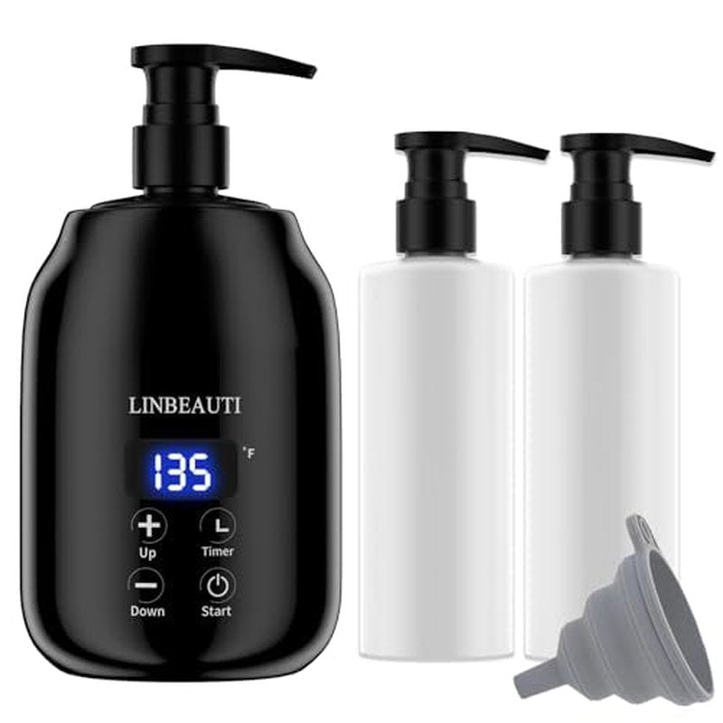Massage Oil Warmer with Two Oil Bottle Dispenser, Lotion Bottle Warmer Dispenser Heater, Smart Touch Key Electric Warm Lotion Dispenser, Lube Gel Cream Warmer for Home Pro Salon Spa Massage (black)