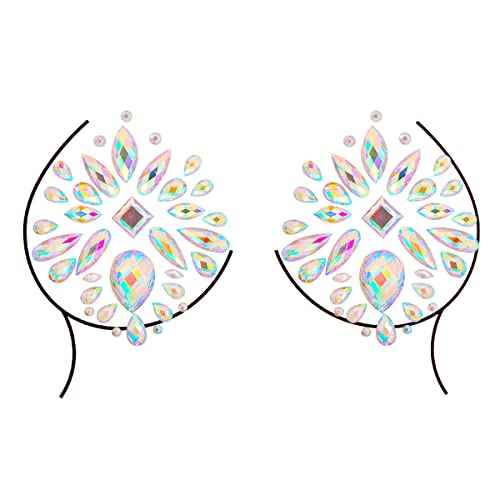 Temporary Tattoo Stickers Jewels Rhinestone Festival Accessories DIY Self Adhesive Crystal Body Jewelry Stickers Makeup Stick Gems Glitter Flower Chest Stickers For Women and Girls 3Pcs