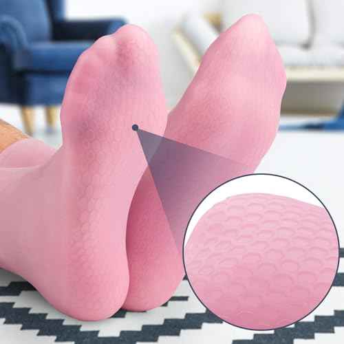 Noverlife 2 Pairs Moisturizing Silicone Socks, Reuseable Men's Pedicure Socks for Dry Cracked Rough Feet Skin, High Elastic & Anti Slip Moisturizer Spa Socks, Dry Heels Gel Socks - Pink & Tan