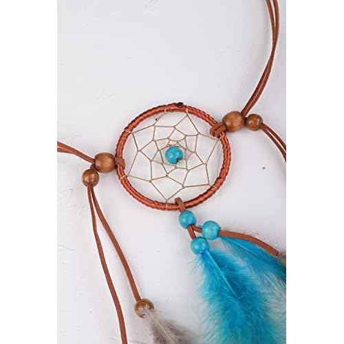 Jumwrit Bohemian Dreamcatcher Feather Headband Indian Gypsy Headpiece with Blue and Brown Feather Tassel Elastic Band Beaded Hairband Hippie Costume Accessories for Women and Girls