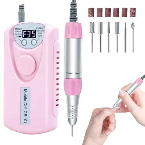Electric Nail Drill Professional, 35000RPM Nail File Machine with Bits Set & Fast Cooling, Portable E File for Acrylic Gel Nail Polishing Removing, Manicure Pedicure at Salon & Home Use, Pink