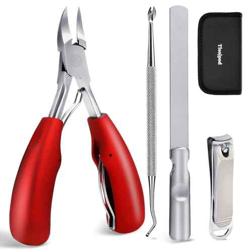 Nail Clippers Set,Toe Nail Clippers for Ingrown & Thick Toenails,Toe Nail Clippers for Thick Nails for Seniors Men Women,Professional Heavy Duty Toenail Clippers with Stainless Steel 4Pcs (red)