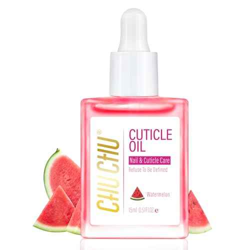 CHUCHU Jojoba Cuticle Oil for Nails: Watermelon Organic Nail Oil with Vitamin B & E - Moisturizes Repairs and Promotes Nail Growth - Prevents Dryness Hangnails and Chapped Skin 15ML