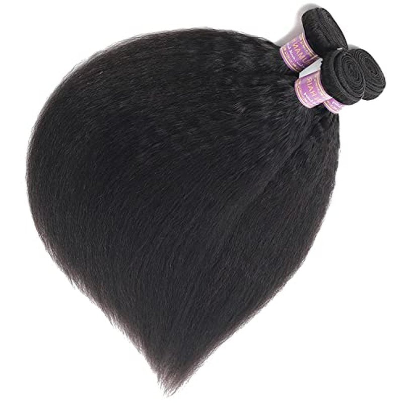 Kinky Straight Human Hair 3Bundles Natural Black Yaki Straigh Brazilian Virgin Remy Hair Grade 10A 100% Unprocessed Kinky Straight Human Hair Extensions (8 10 12 Inch, 3 Bundles)