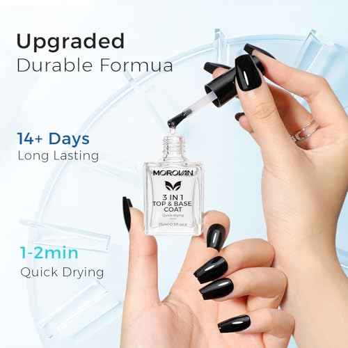 Morovan Base Coat Nail Strengthener: 3 IN 1 Nail Growth Top Coat Clear Quick Dry Nail Polish Strong Repairs Damaged Nail Hardener Long Lasting Shine No Chip Fingernail Treatment Care for Women Girls