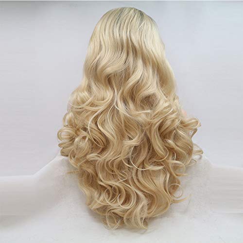 Ombre Blonde Lace Front Wig - Dark Roots & Body Wave | 24-Inch Heat Resistant Fiber Hair Replacement