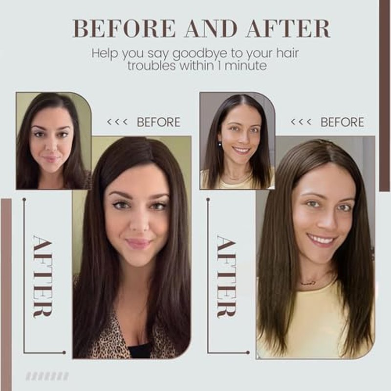 Hair Toppers for Women Real Human Hair, 360¡Æ 3D Human Hair Toppers for Women with Thinning Hair Upgrade Middle Part Clip in Bangs (Medium Dark Brown, 14 Inch-3D-Side)