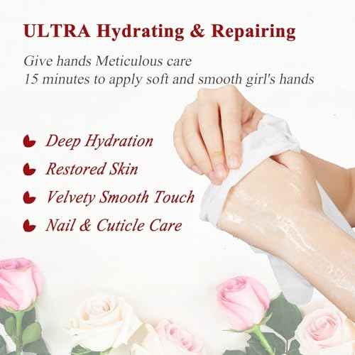 5 Pairs Hands Moisturizing Gloves, Damask Rose Hand Mask, Hand Skin Repair Renew Mask Infused Collagen, Vitamins Natural Plant Extracts for Dry, Aging, Cracked Hands