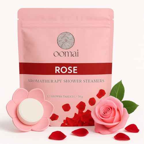 Oomai Shower Steamers Aromatherapy Rose Scent 12 Pack with Tray, Gifts for Women, Spa Set, Thanksgiving Christmas Birthday, Realaxation, Self Care