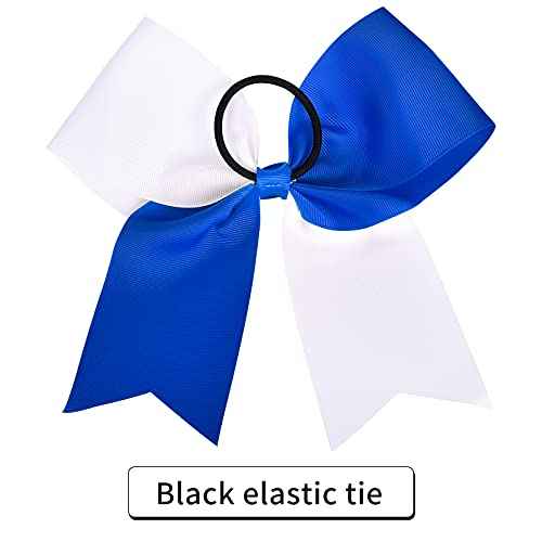 18PCS 8" Large Cheer Bow White Blue Ponytail Holder Elastic Band Hair Ties Hair Bow Accessories for Cheerleading Teen Girls High School College Softball Competition Sports