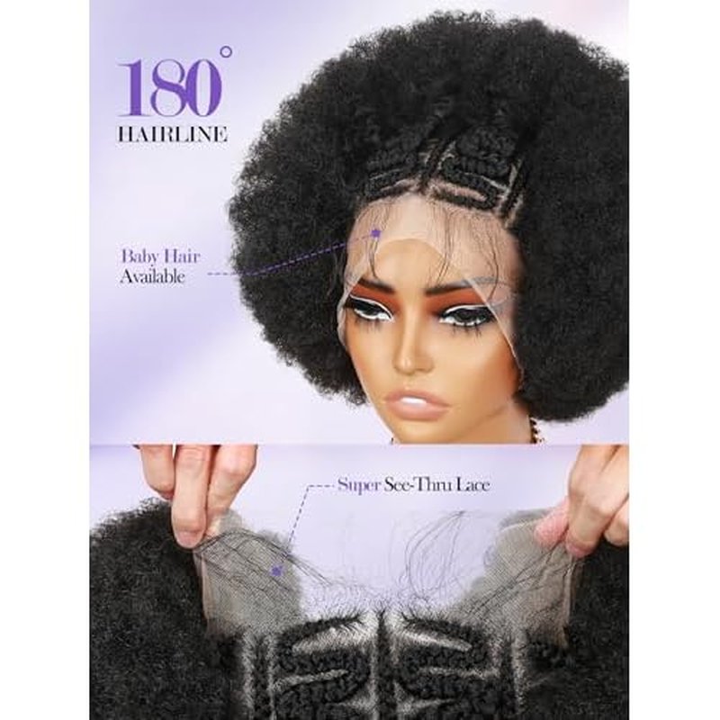 Fancy Hair Cornrow with Afro Puff Wig 13x4 HD Lace Front Zig Zag Sttiches Pre-Braided Pre Plucked Wig with Baby Hair for Black Women Transparenet Lace Frontal Natural Hairstyle